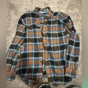 Men’s wool rich blue brown collared shirt button down flannel medium vintage